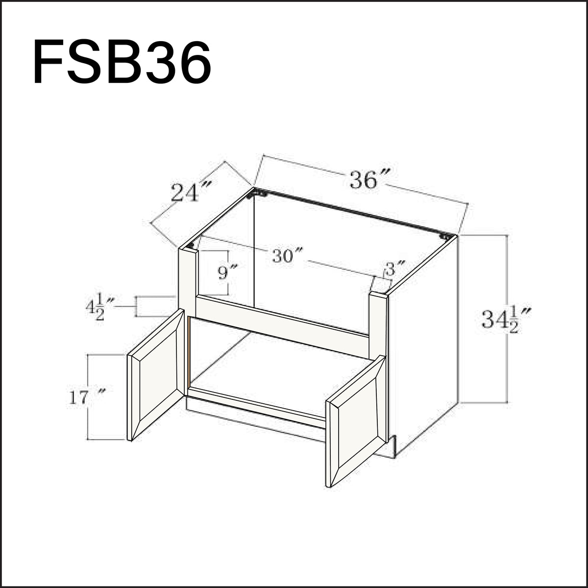 White Slim Shaker Farmer Sink Base Kitchen Cabinet - 36&quot; W x 34.5&quot; H x 24&quot; D