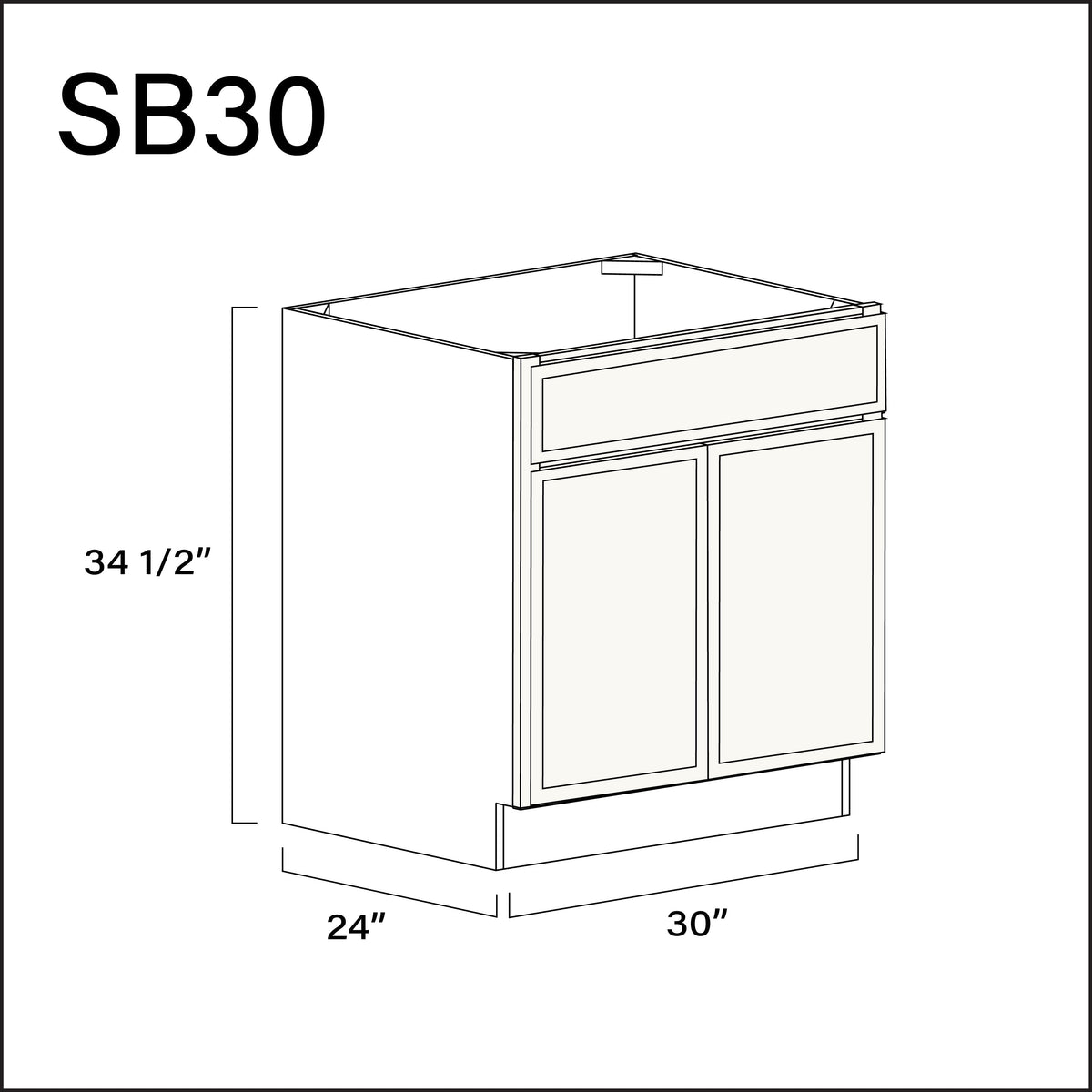 White Slim Shaker Sink Base Kitchen Cabinet - 30&quot; W x 34.5&quot; H x 24&quot; D