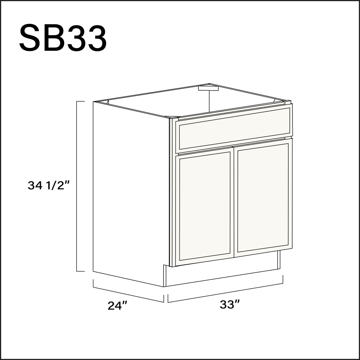 White Slim Shaker Sink Base Kitchen Cabinet - 33&quot; W x 34.5&quot; H x 24&quot; D