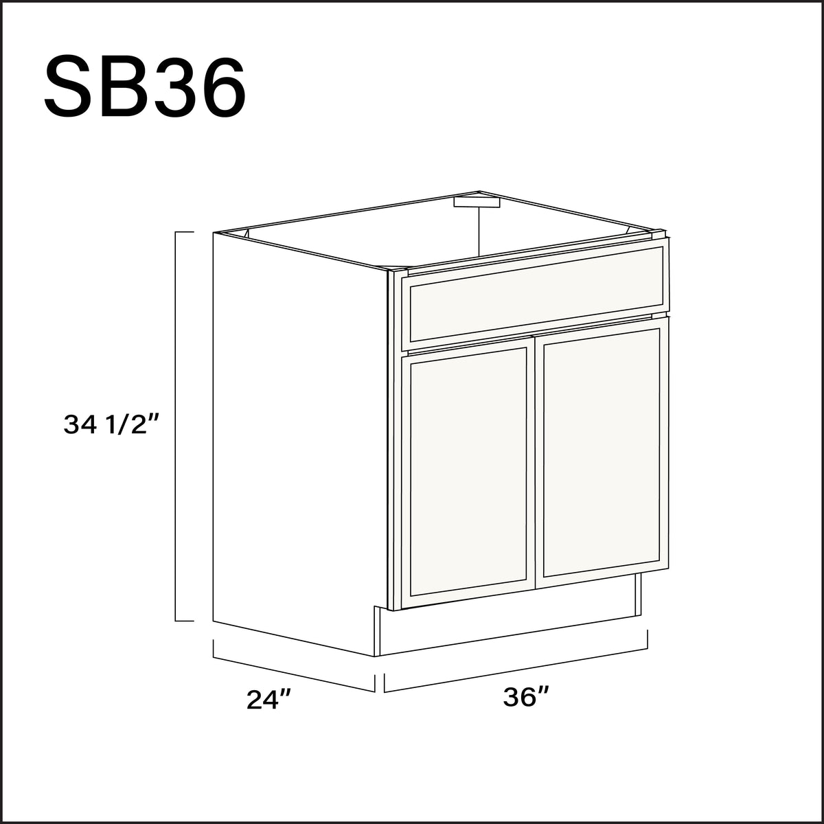 White Slim Shaker Sink Base Kitchen Cabinet - 36&quot; W x 34.5&quot; H x 24&quot; D