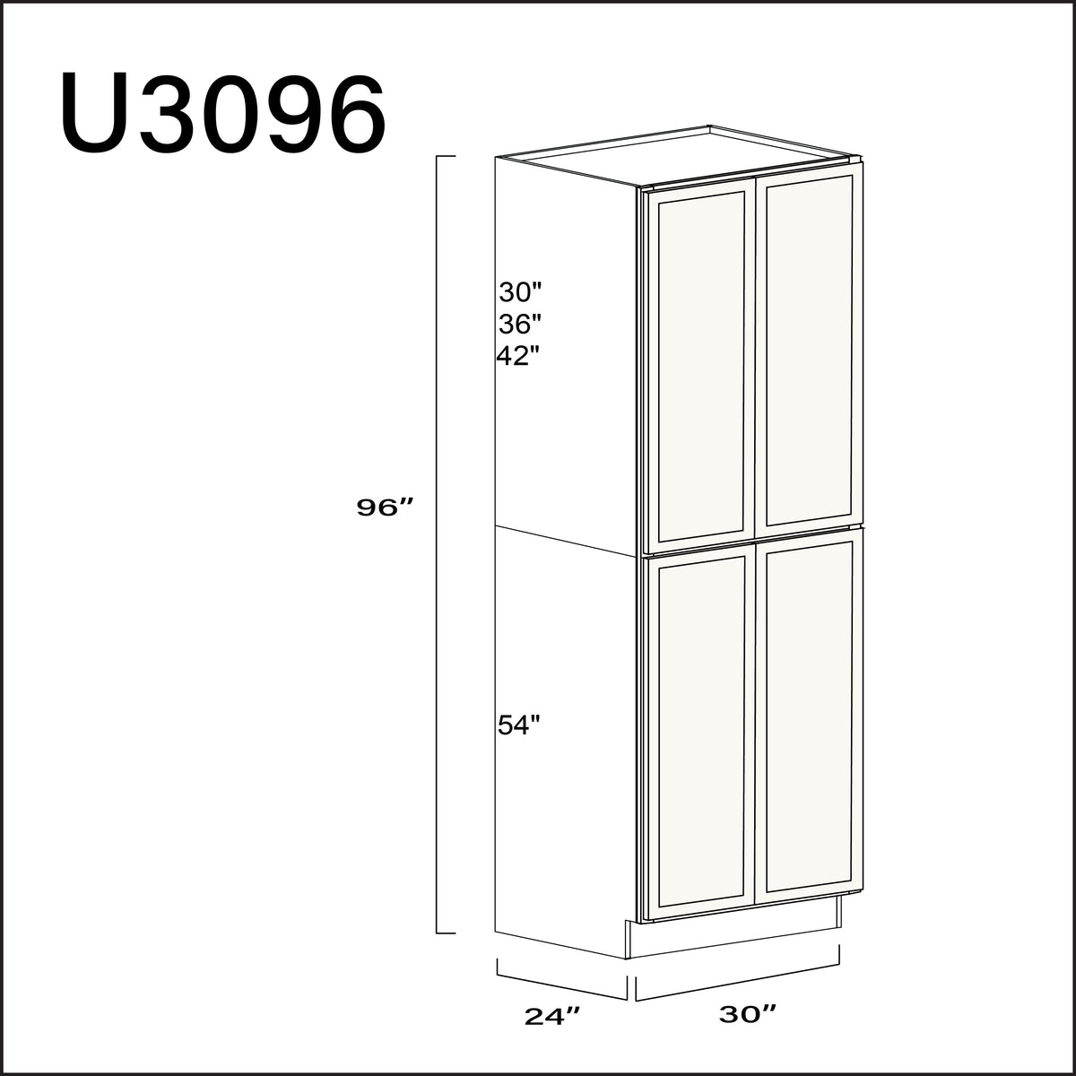 White Slim Shaker Double Door Pantry Cabinet - 30&quot; W x 96&quot; H x 24&quot; D