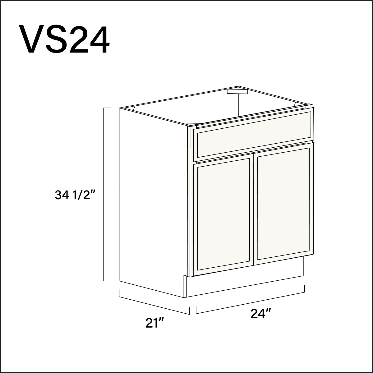 White Slim Shaker Vanity Sink Base Cabinet - 24&quot; W x 34.5&quot; H x 21&quot; D
