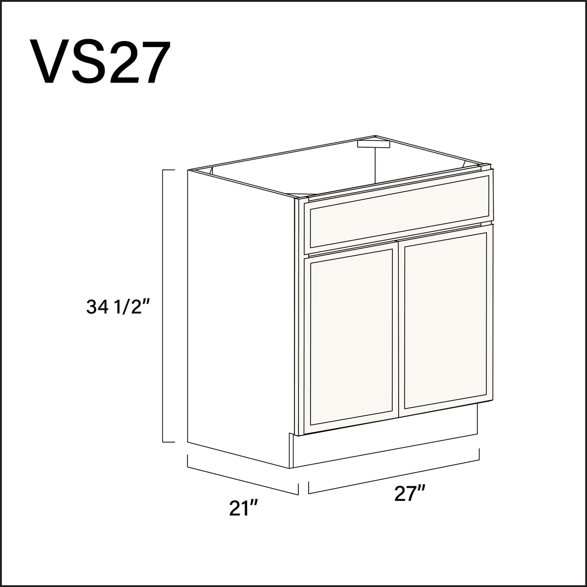 White Slim Shaker Vanity Sink Base Cabinet - 27&quot; W x 34.5&quot; H x 21&quot; D