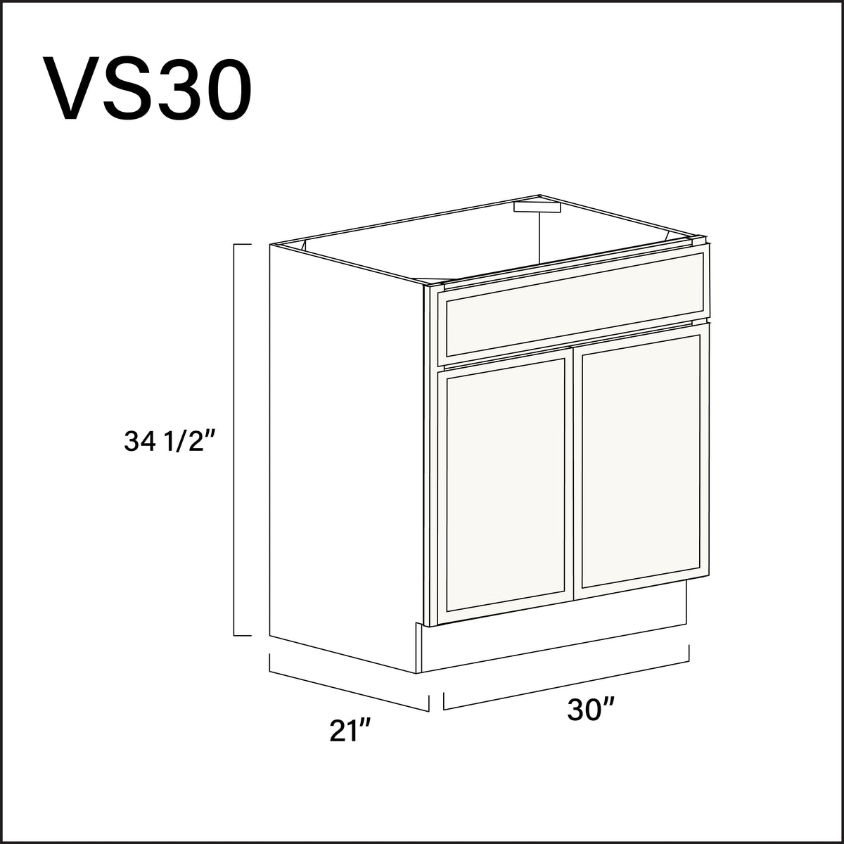 White Slim Shaker Vanity Sink Base Cabinet - 30&quot; W x 34.5&quot; H x 21&quot; D