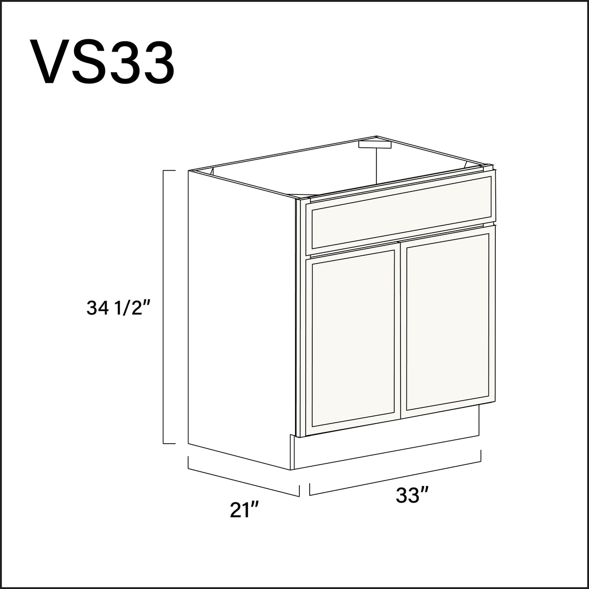 White Slim Shaker Vanity Sink Base Cabinet - 33&quot; W x 34.5&quot; H x 21&quot; D