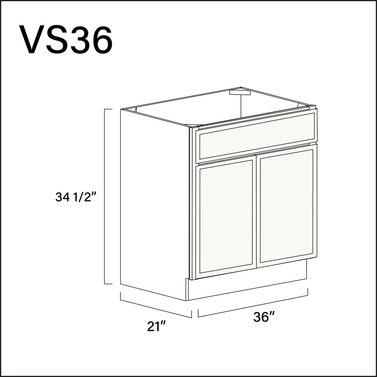 White Slim Shaker Vanity Sink Base Cabinet - 36&quot; W x 34.5&quot; H x 21&quot; D