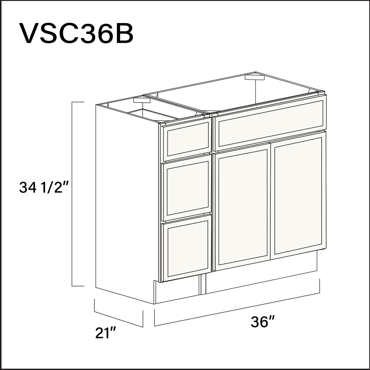 White Slim Shaker Vanity Sink Combo B Cabinets - 36&quot; W x 34.5&quot; H x 21&quot; D