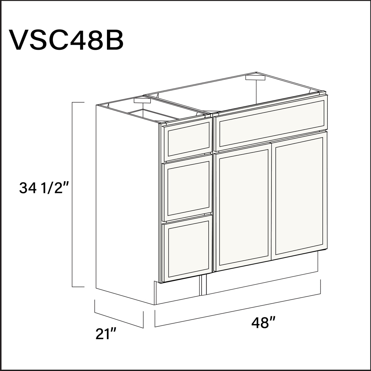 White Slim Shaker Vanity Sink Combo B Cabinets - 48&quot; W x 34.5&quot; H x 21&quot; D