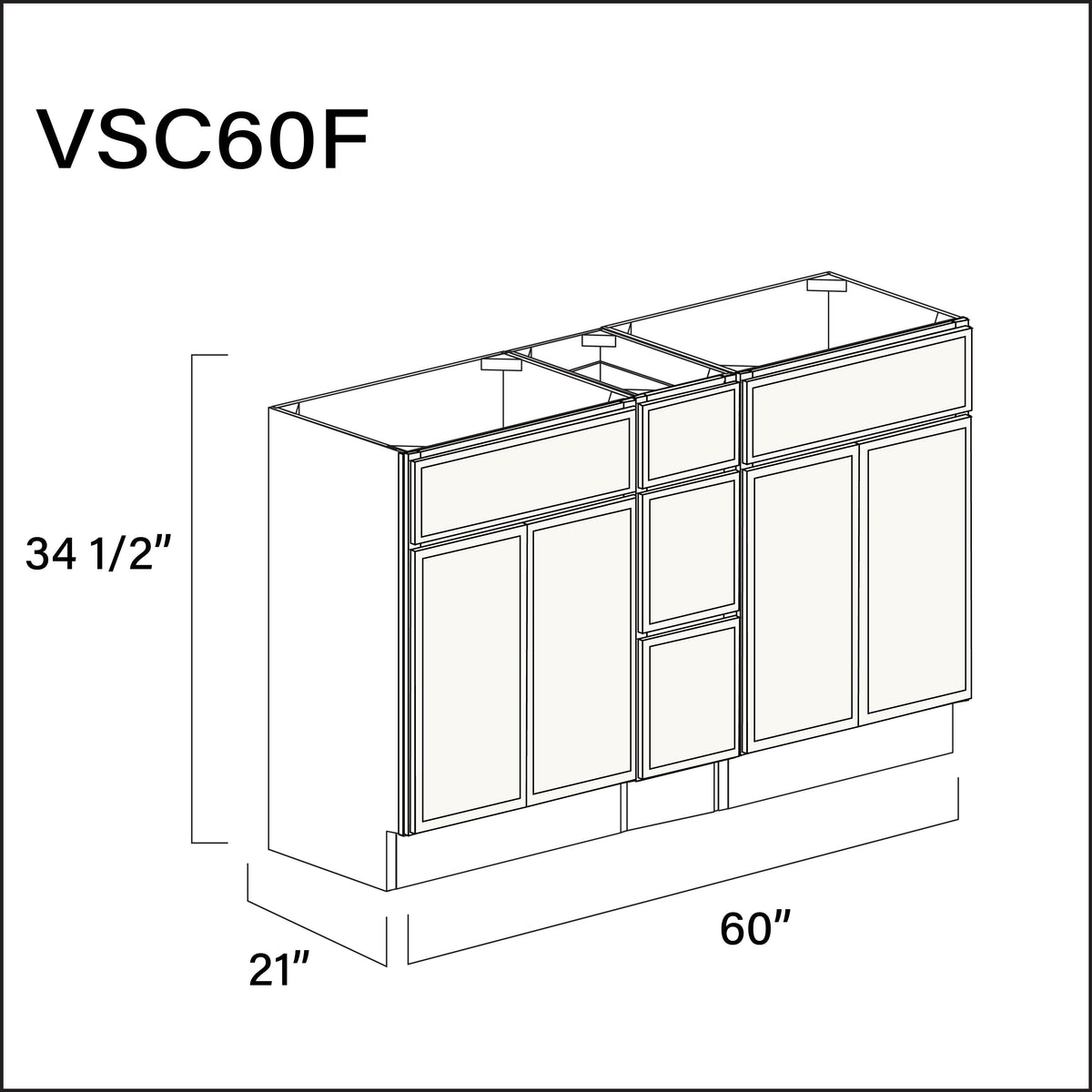 White Slim Shaker Vanity Sink Combo F Cabinets - 60&quot; W x 34.5&quot; H x 21&quot; D
