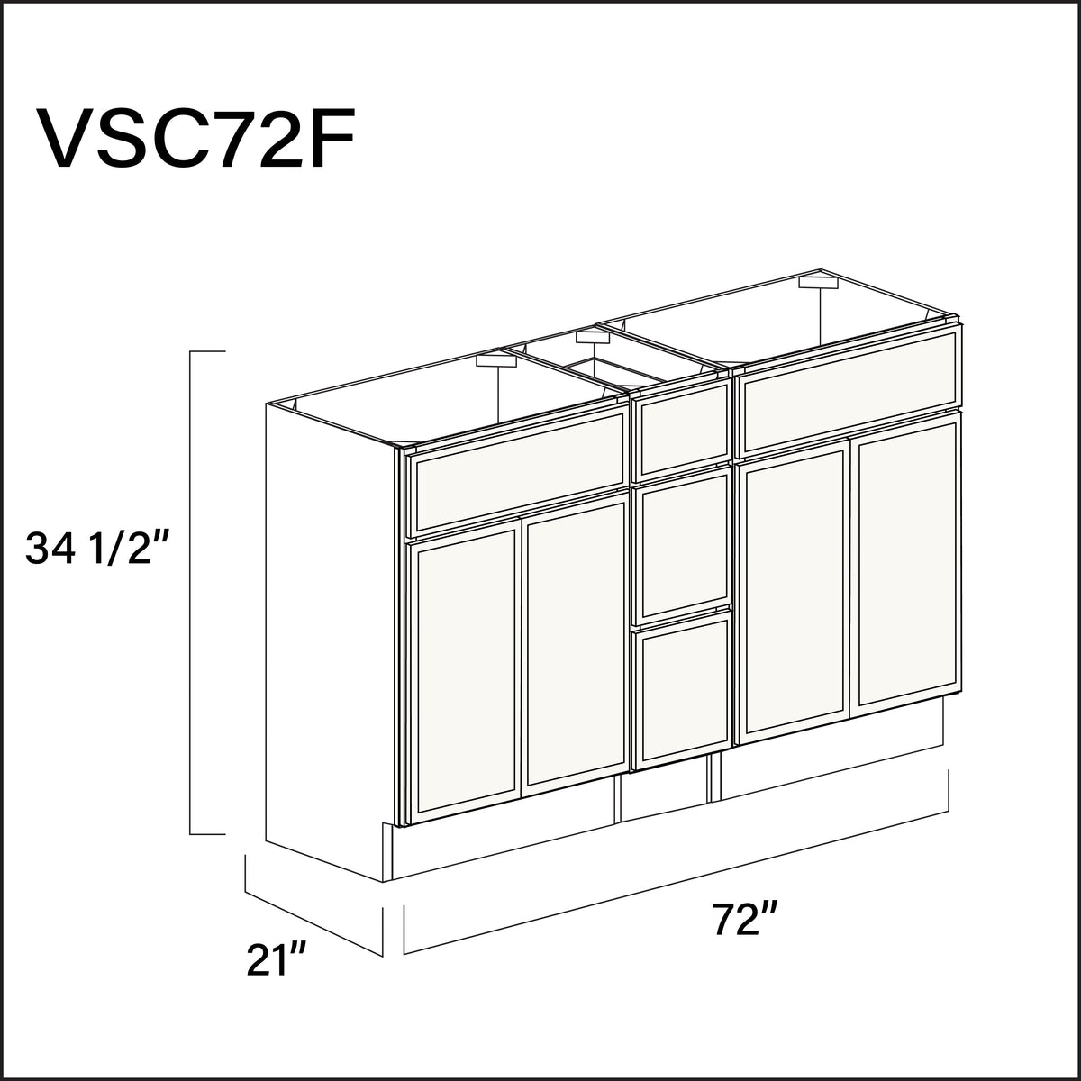 White Slim Shaker Vanity Sink Combo F Cabinets - 72&quot; W x 34.5&quot; H x 21&quot; D
