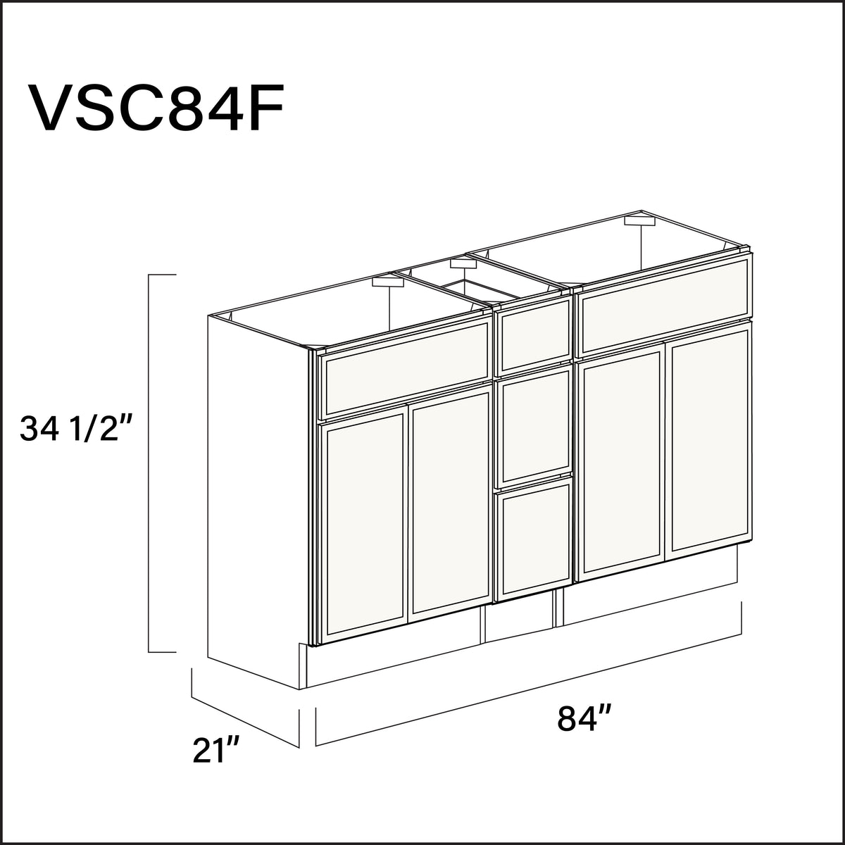 White Slim Shaker Vanity Sink Combo F Cabinets - 84&quot; W x 34.5&quot; H x 21&quot; D