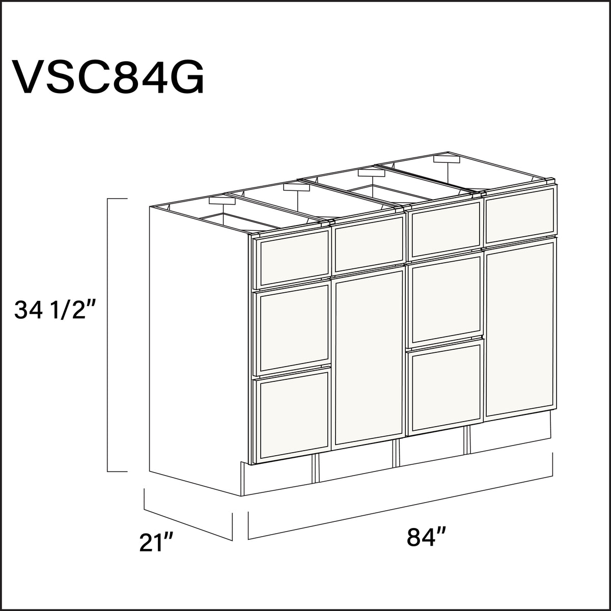 White Slim Shaker Vanity Sink Combo G Cabinets - 84&quot; W x 34.5&quot; H x 21&quot; D