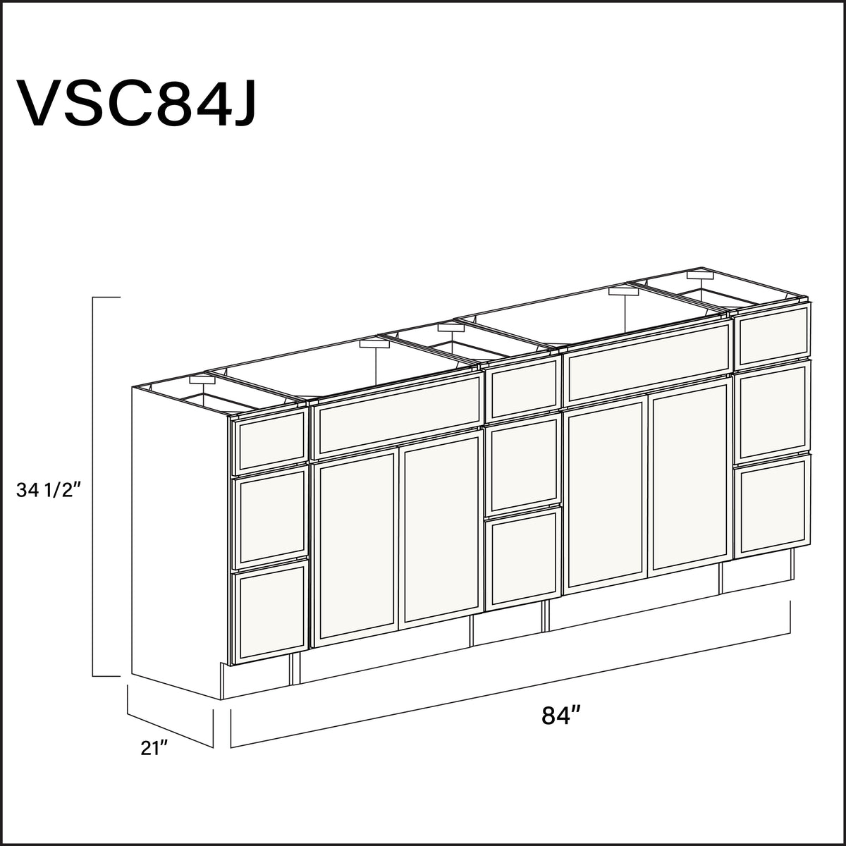 White Slim Shaker Vanity Sink Combo J Cabinets - 84&quot; W x 34.5&quot; H x 21&quot; D