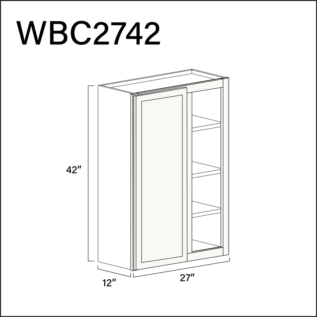 White Slim Shaker Wall Blind Corner Cabinet - 27&quot; W x 42&quot; H x 12&quot; D