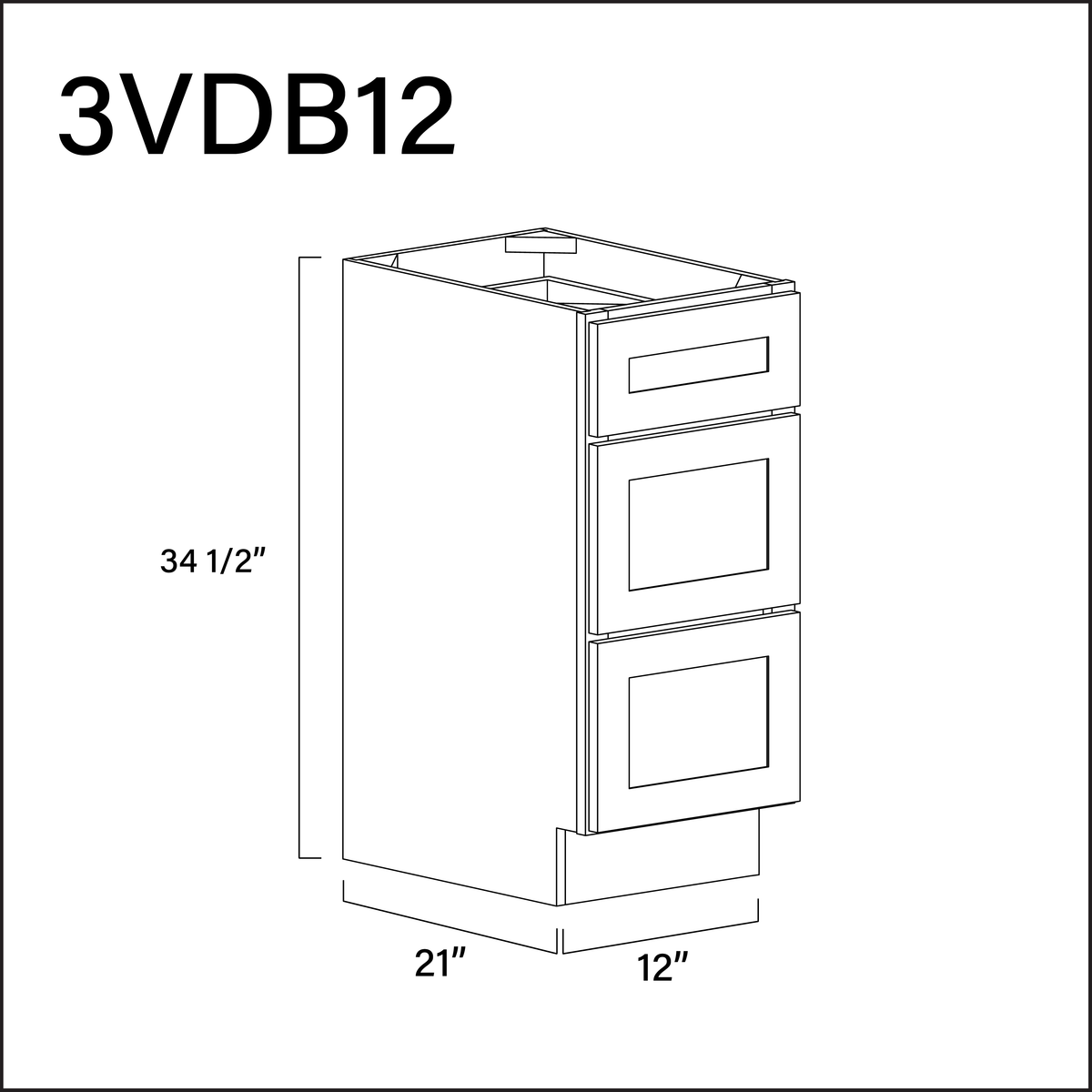 White Shaker Vanity 3-Drawer Storage Cabinet - 12&quot; W x 34.5&quot; H x 21&quot; D