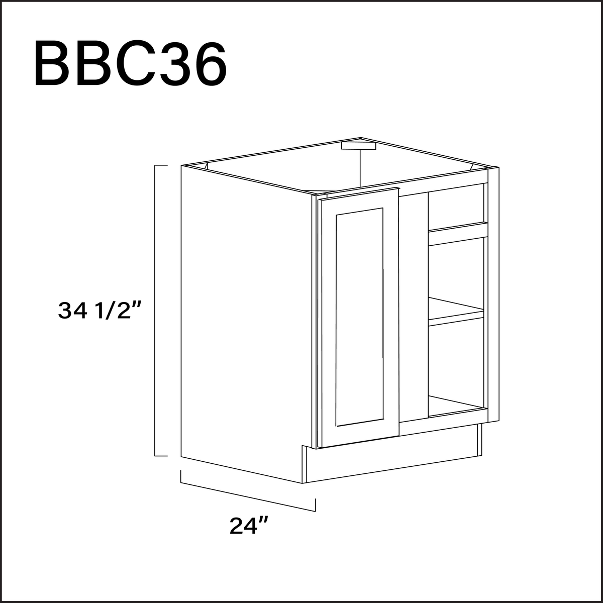 White Shaker Base Blind Corner Cabinet - 36&quot; W x 34.5&quot; H x 24&quot; D