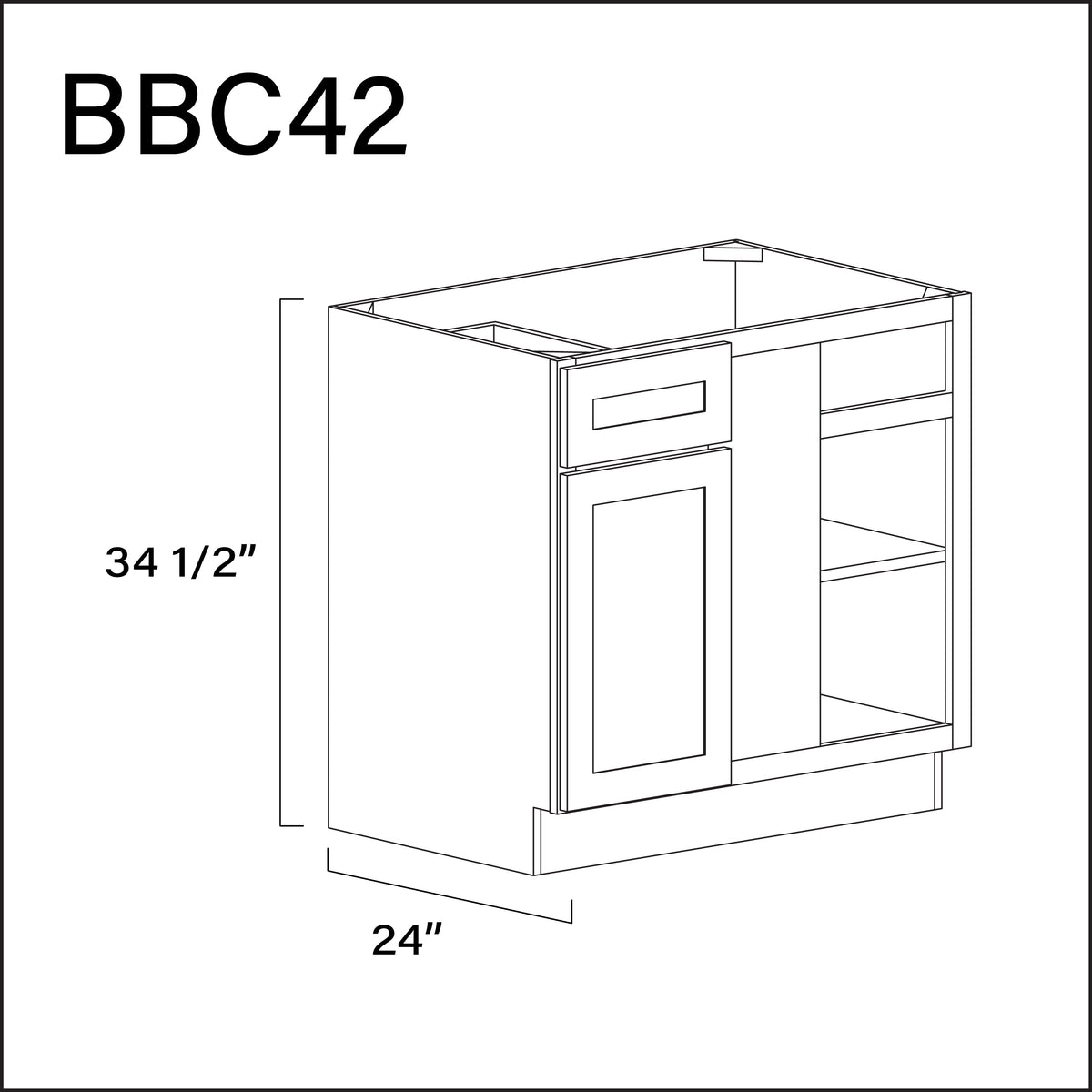 White Shaker Base Blind Corner Cabinet - 39&quot; W x 34.5&quot; H x 24&quot; D