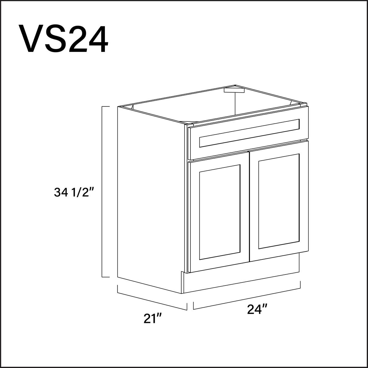 White Shaker Vanity Sink Base Cabinet - 24&quot; W x 34.5&quot; H x 21&quot; D
