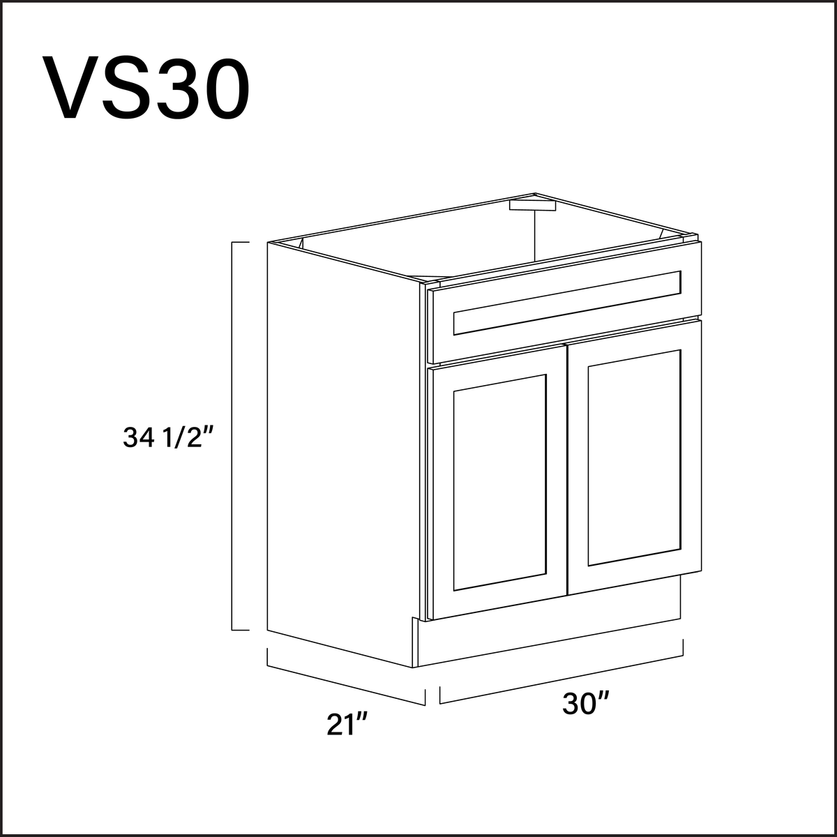 White Shaker Vanity Sink Base Cabinet - 30&quot; W x 34.5&quot; H x 21&quot; D