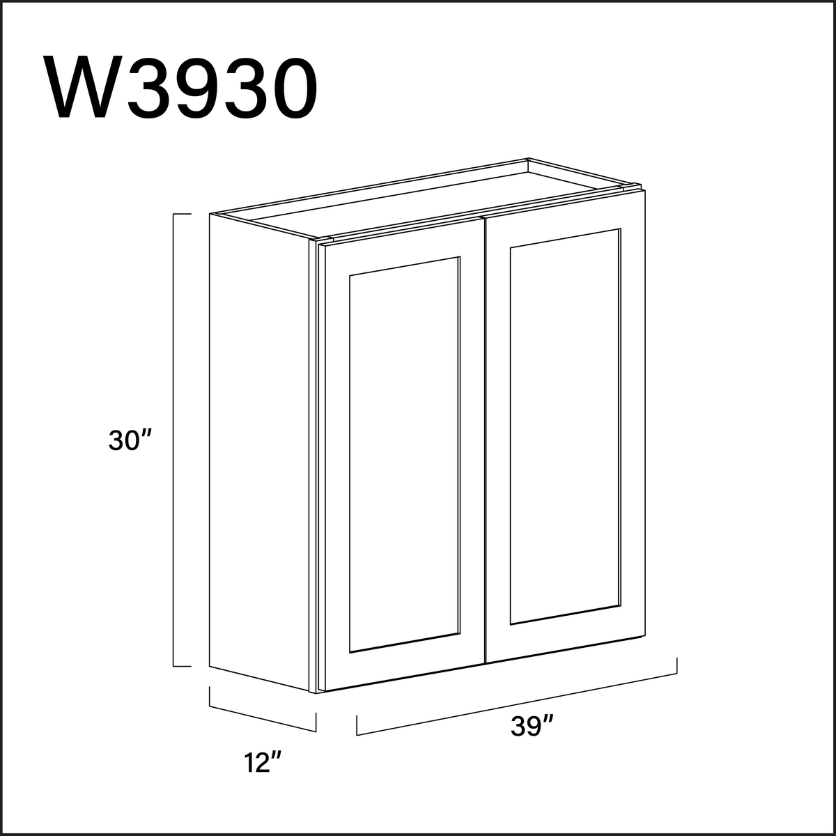 White Shaker Double Door Wall Cabinet - 39&quot; W x 30&quot; H x 12&quot; D