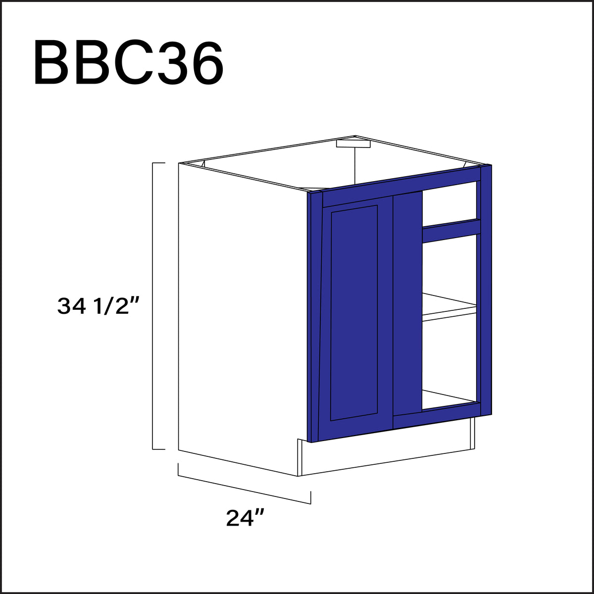 Royal Blue Shaker Base Blind Corner Cabinet - 36&quot; W x 34.5&quot; H x 24&quot; D