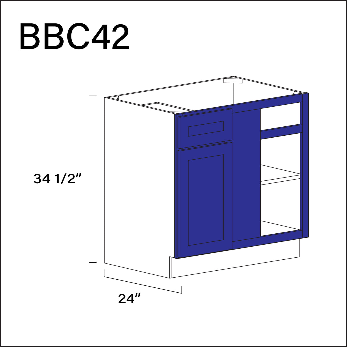 Royal Blue Shaker Base Blind Corner Cabinet - 39&quot; W x 34.5&quot; H x 24&quot; D