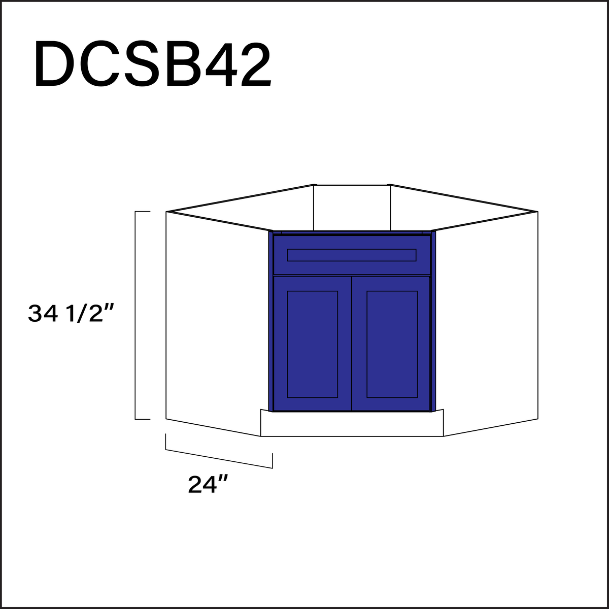 Royal Blue Shaker Diagonal Sink Base Kitchen Cabinet - 42&quot; W x 34.5&quot; H x 24&quot; D