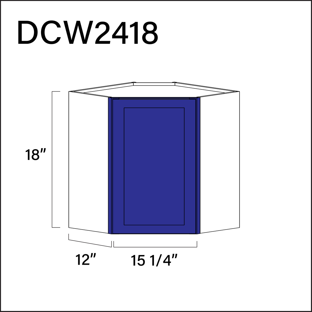 Royal Blue Shaker Diagonal Wall Corner Cabinet - 24&quot; W x 18&quot; H x 12&quot; D