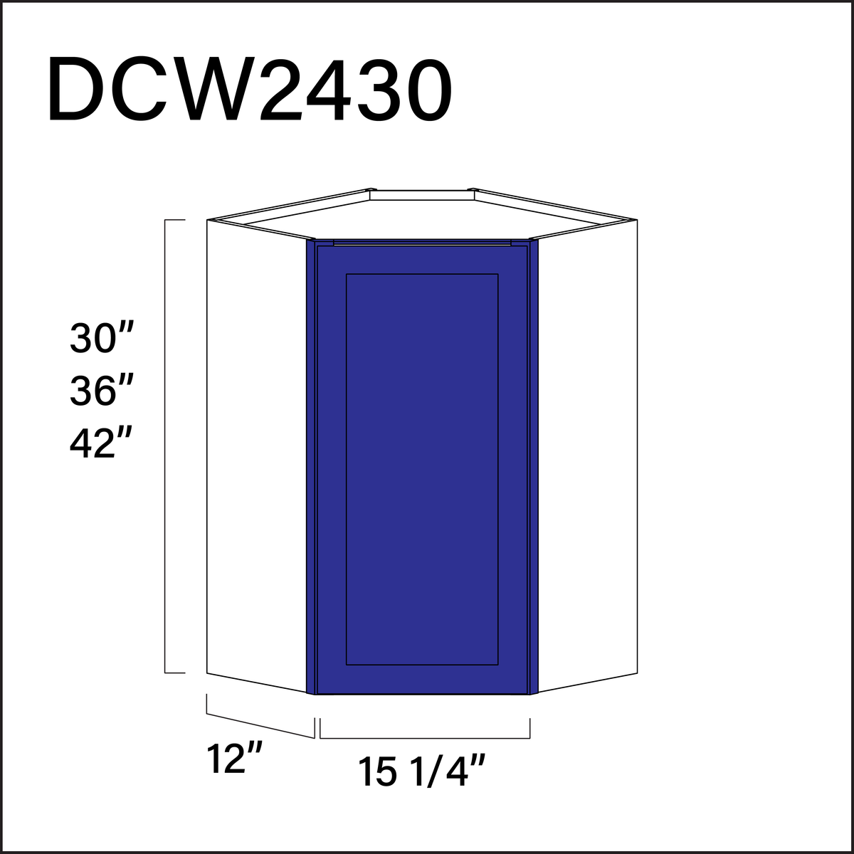 Royal Blue Shaker Diagonal Wall Corner Cabinet - 24&quot; W x 30&quot; H x 12&quot; D
