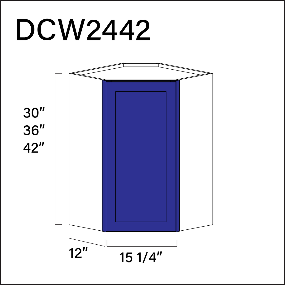 Royal Blue Shaker Diagonal Wall Corner Cabinet - 24&quot; W x 42&quot; H x 12&quot; D