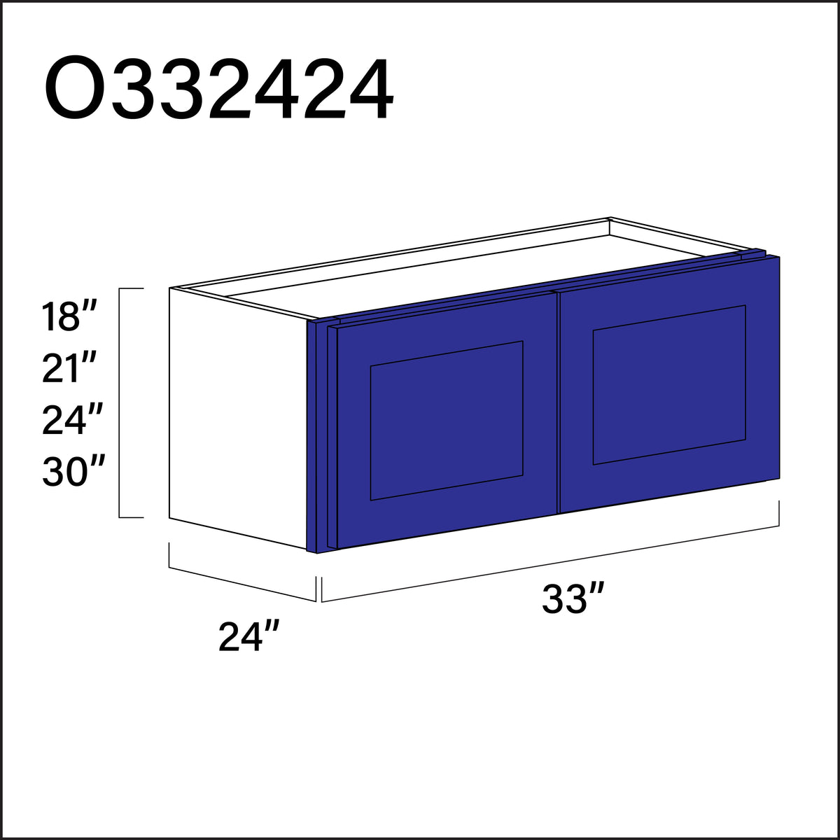 Royal Blue Shaker Double Door Oven Upper Cabinet - 33&quot; W x 24&quot; H x 24&quot; D