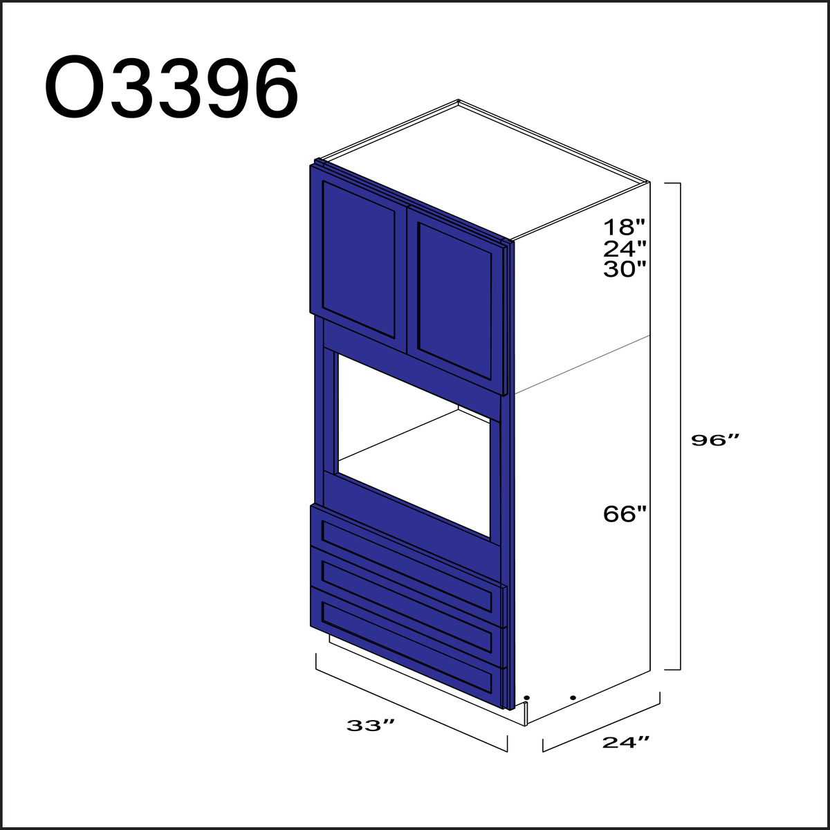 Royal Blue Shaker Single Oven Cabinet - 33&quot; W x 96&quot; H x 24&quot; D