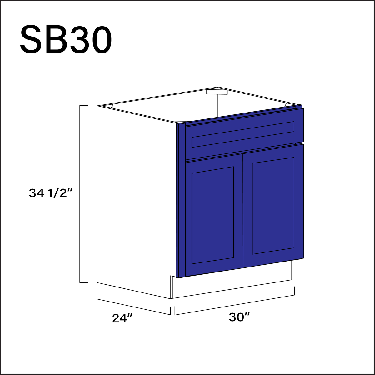 Royal Blue Shaker Sink Base Kitchen Cabinet - 30&quot; W x 34.5&quot; H x 24&quot; D