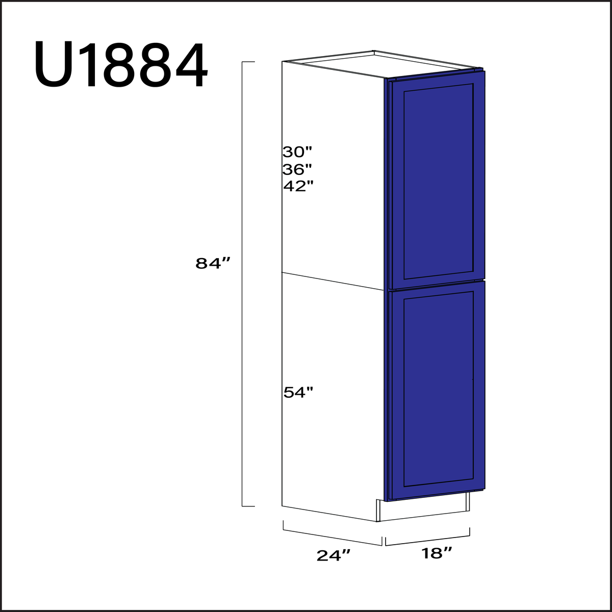Royal Blue Shaker Single Door Pantry Cabinet - 18&quot; W x 84&quot; H x 24&quot; D