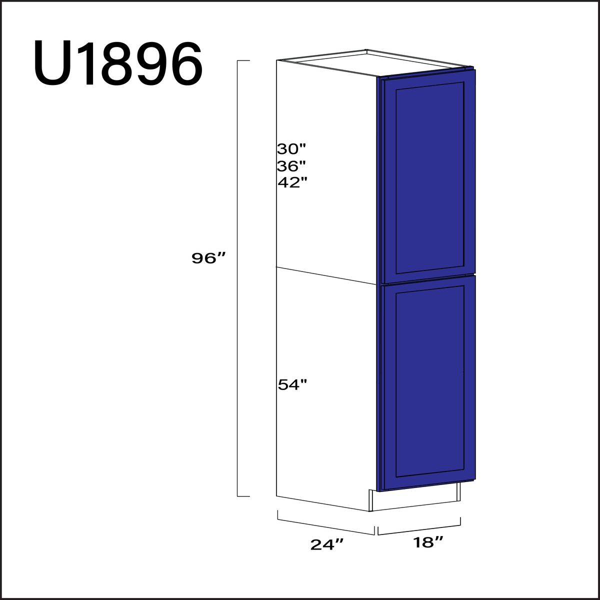 Royal Blue Shaker Single Door Pantry Cabinet - 18&quot; W x 96&quot; H x 24&quot; D