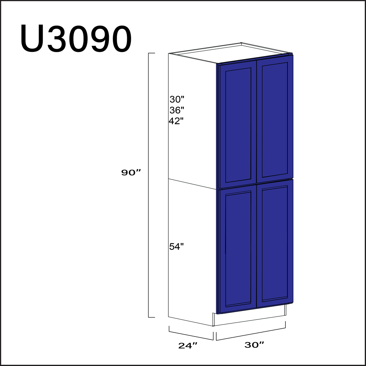 Royal Blue Shaker Double Door Pantry Cabinet - 30&quot; W x 90&quot; H x 24&quot; D