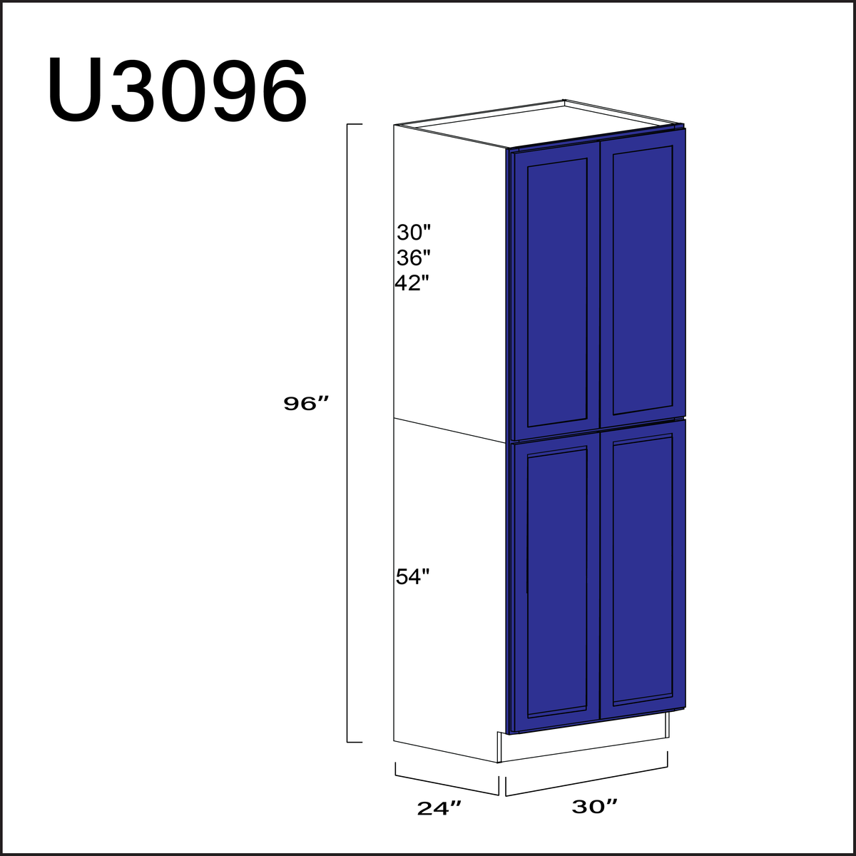 Royal Blue Shaker Double Door Pantry Cabinet - 30&quot; W x 96&quot; H x 24&quot; D