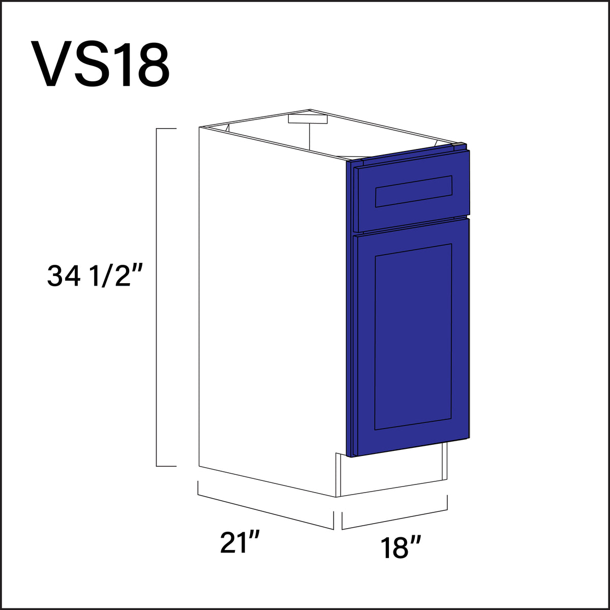 Royal Blue Shaker Vanity Sink Base Cabinet - 18&quot; W x 34.5&quot; H x 21&quot; D