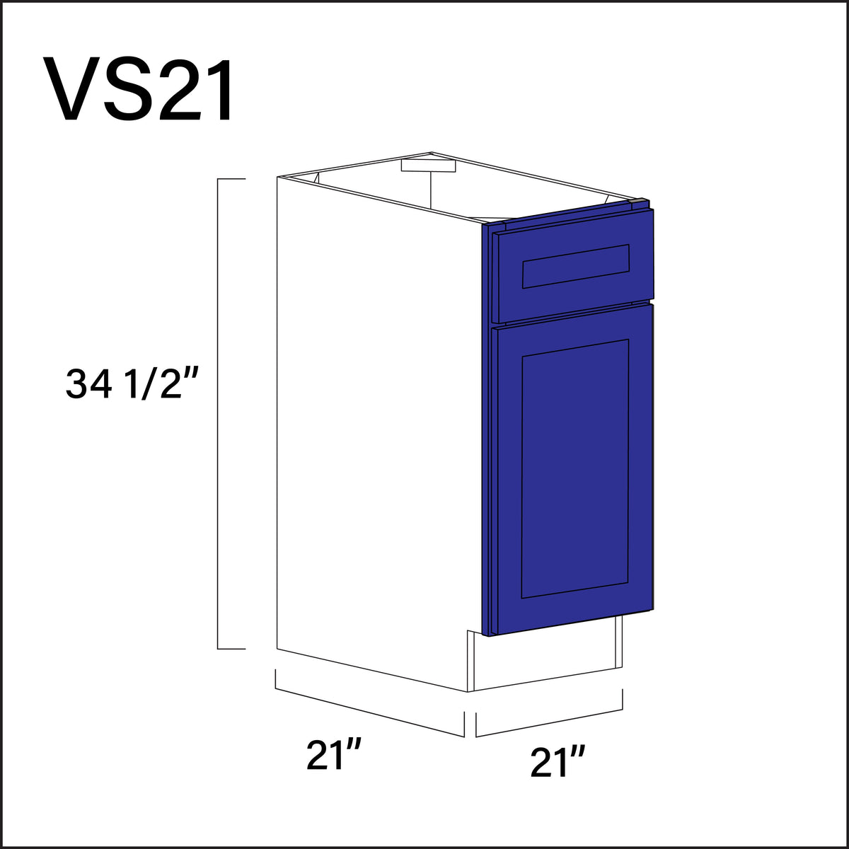 Royal Blue Shaker Vanity Sink Base Cabinet - 21&quot; W x 34.5&quot; H x 21&quot; D