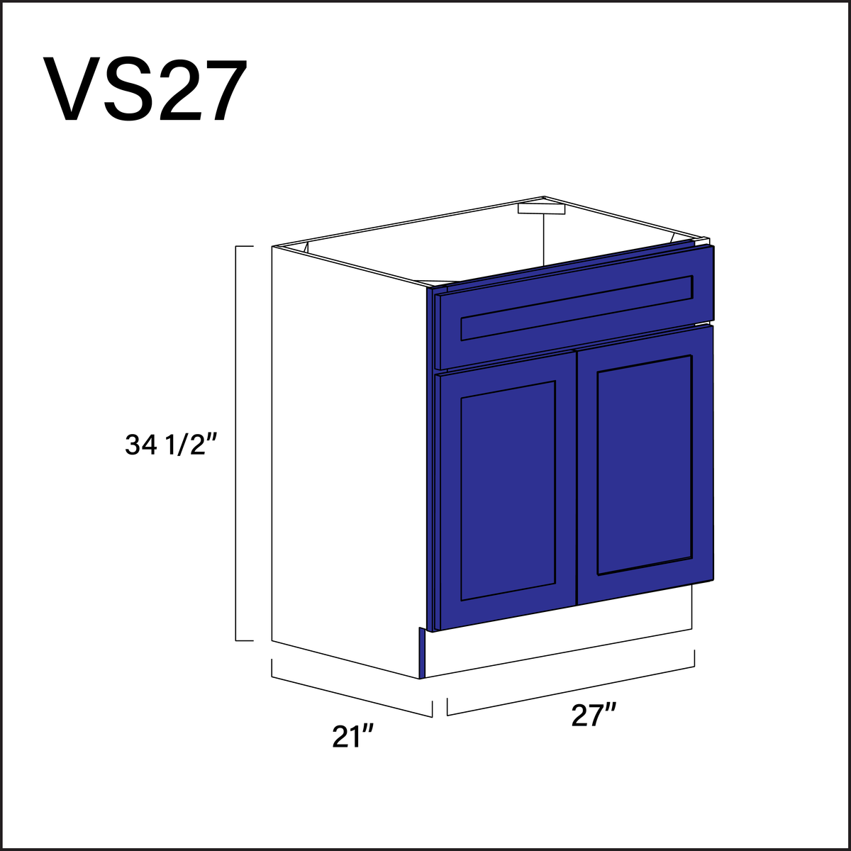 Royal Blue Shaker Vanity Sink Base Cabinet - 27&quot; W x 34.5&quot; H x 21&quot; D