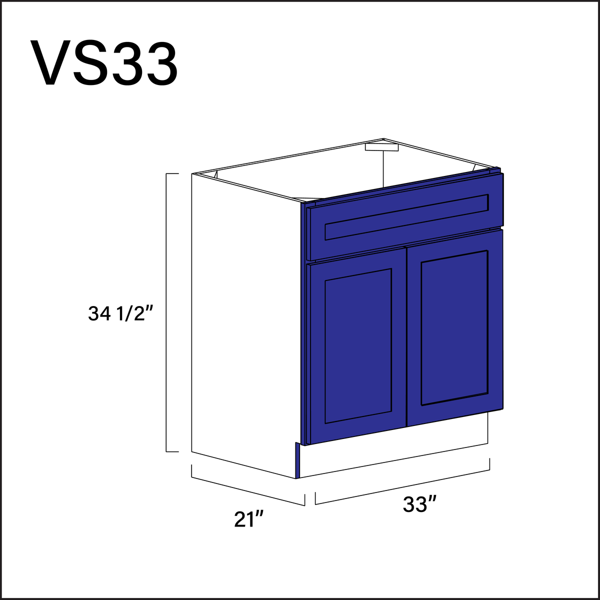 Royal Blue Shaker Vanity Sink Base Cabinet - 33&quot; W x 34.5&quot; H x 21&quot; D