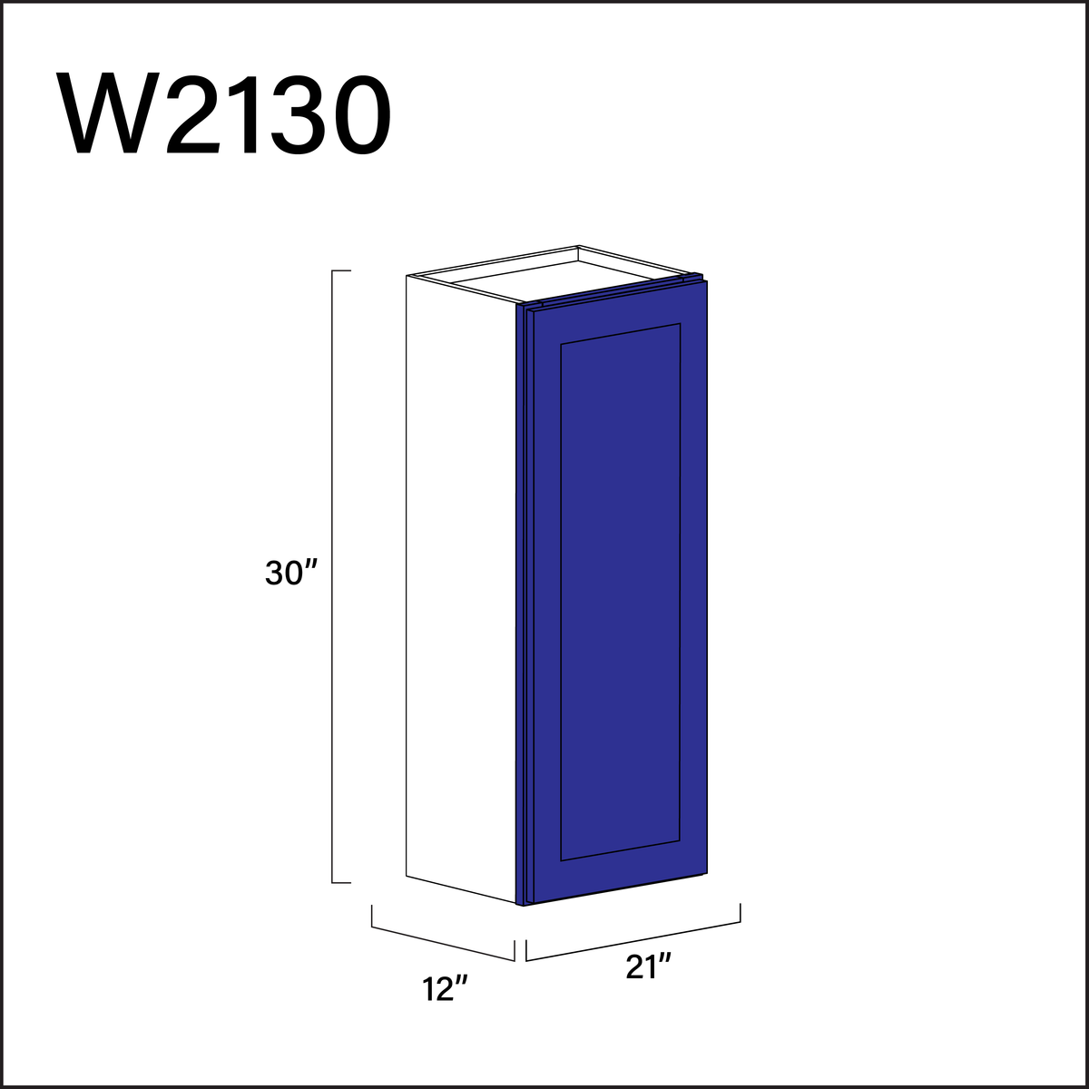 Royal Blue Shaker Single Door Wall Cabinet - 21&quot; W x 30&quot; H x 12&quot; D