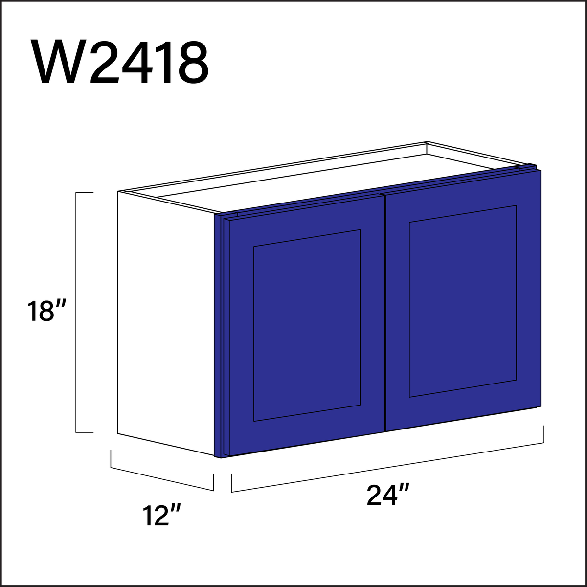 Royal Blue Shaker Double Door Wall Cabinet - 24&quot; W x 18&quot; H x 12&quot; D