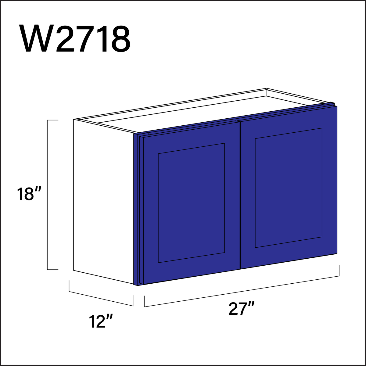 Royal Blue Shaker Double Door Wall Cabinet - 27&quot; W x 18&quot; H x 12&quot; D