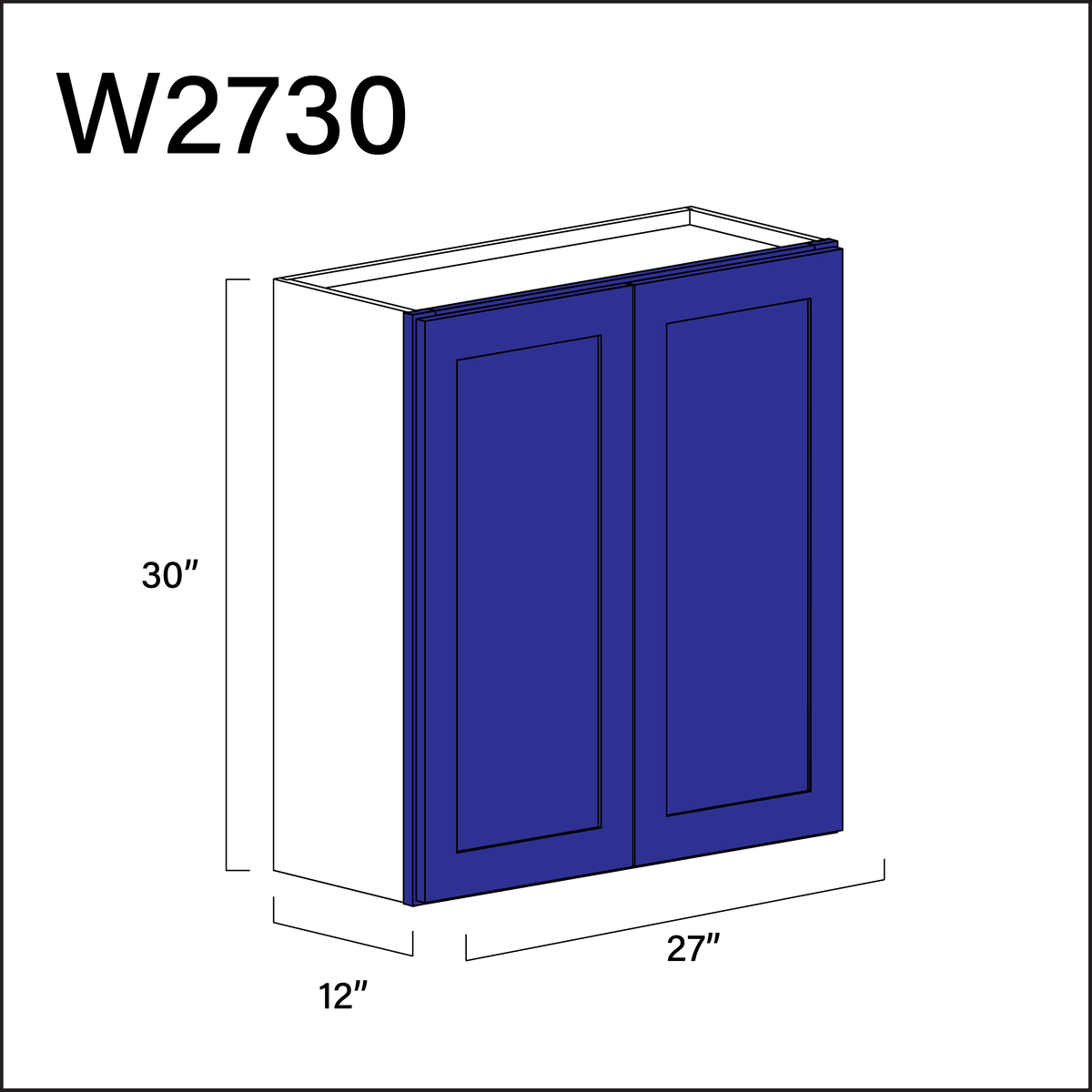 Royal Blue Shaker Double Door Wall Cabinet - 27&quot; W x 30&quot; H x 12&quot; D