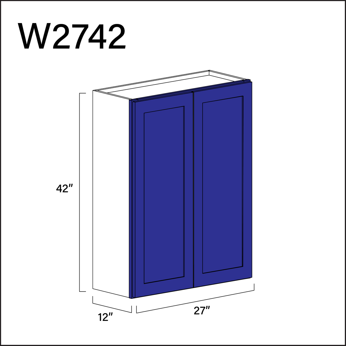 Royal Blue Shaker Double Door Wall Cabinet - 27&quot; W x 42&quot; H x 12&quot; D