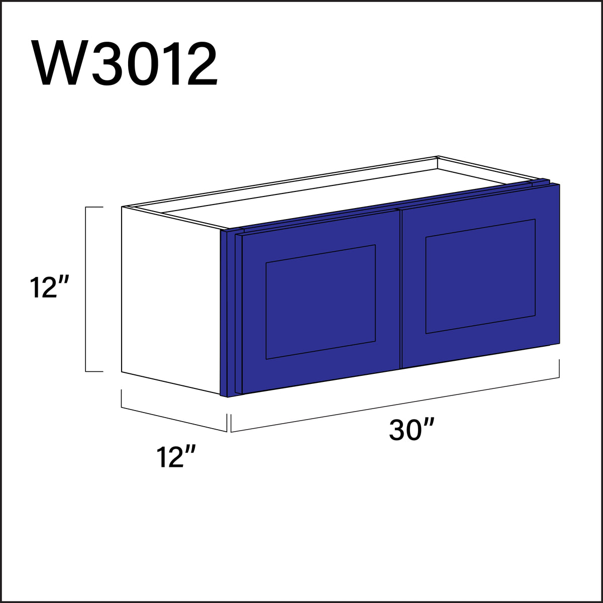 Royal Blue Shaker Double Door Wall Cabinet - 30&quot; W x 12&quot; H x 12&quot; D