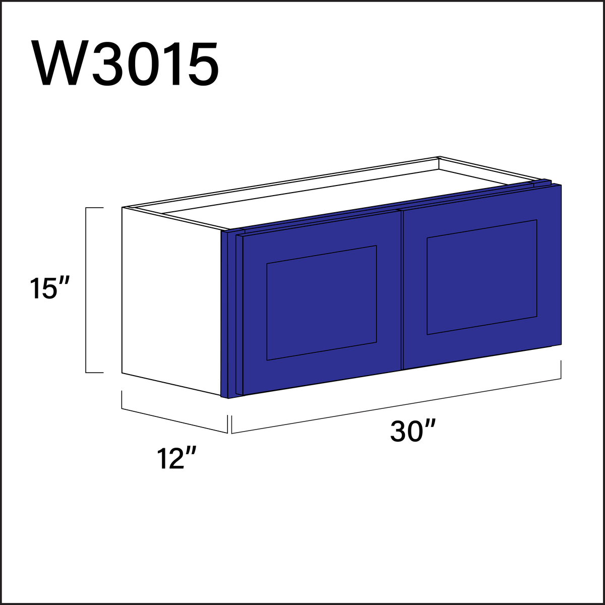 Royal Blue Shaker Double Door Wall Cabinet - 30&quot; W x 15&quot; H x 12&quot; D