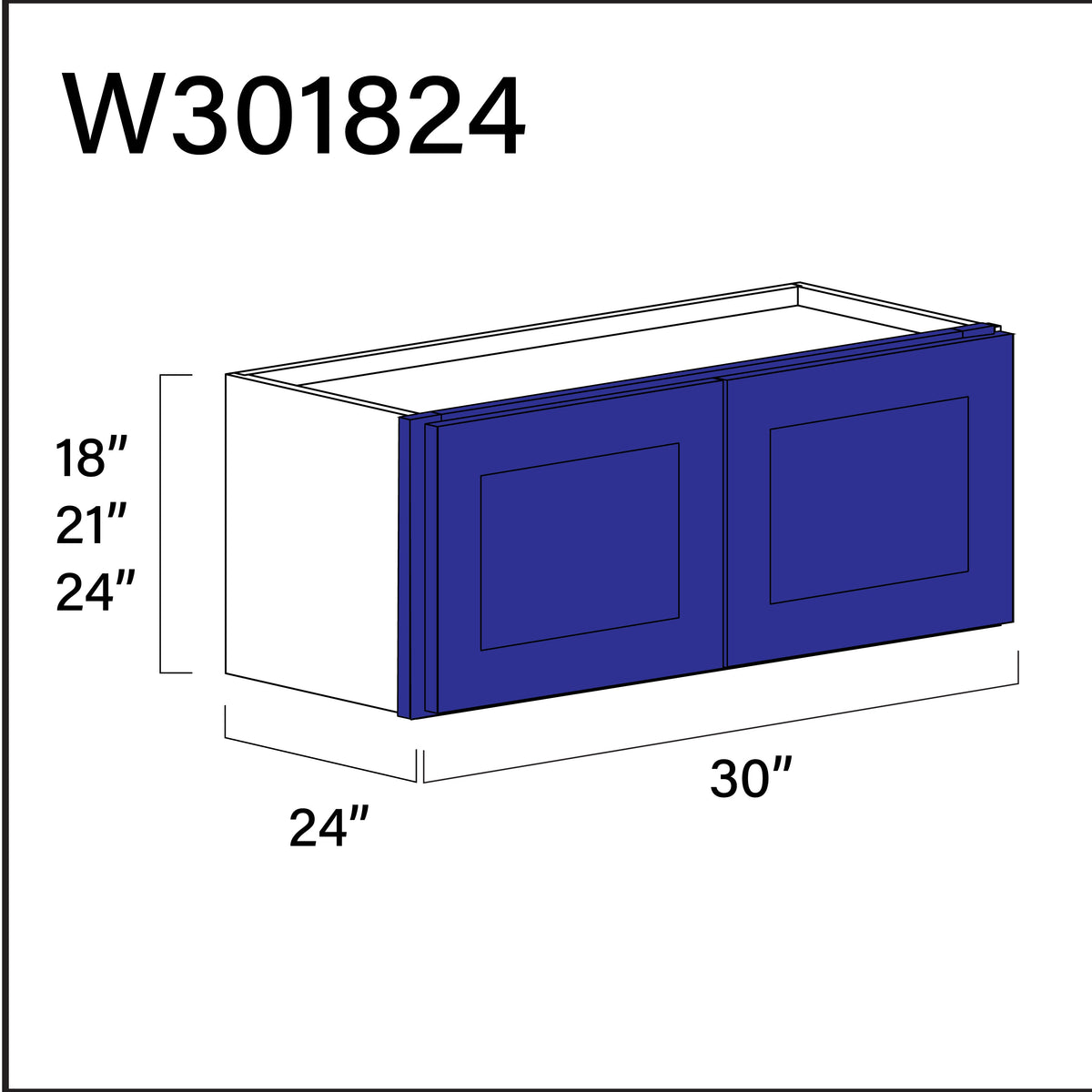 Royal Blue Shaker Wall Bridge Double Door Cabinet - 30&quot; W x 18&quot; H x 24&quot; D
