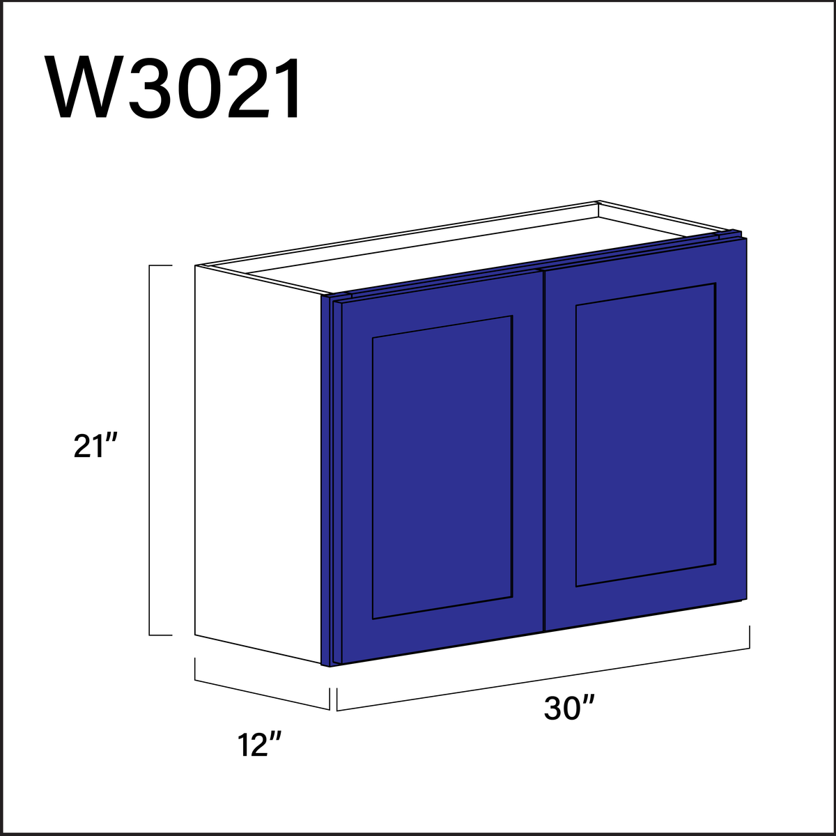 Royal Blue Shaker Double Door Wall Cabinet - 30&quot; W x 21&quot; H x 12&quot; D